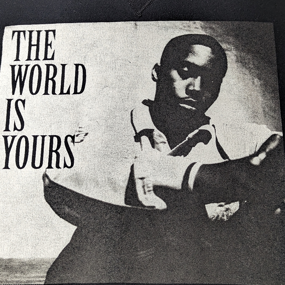Nas The World is Yours Black Sweatshirt - Bold Graphic of Artist on Fron…